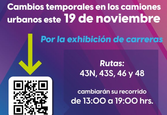 CAMBIOS EN RUTAS DE URBANOS ESTE MARTES 19 DE NOVIEMBRE